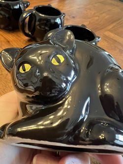 Set of 4 Vintage Black Cat Mugs - Colonial Candle of Cape Cod Made in Japan