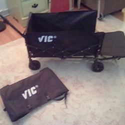 VIC Collapsible Folding Wagon cart. 350lbs Capacity. All Terrain Wheels. Black. 27.5"x 17.72"x 37.8". 13lbs.