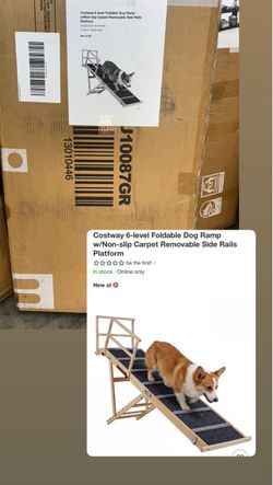 6-level Foldable Dog Ramp w/Non-slip Carpet Removable Side Rails Platform