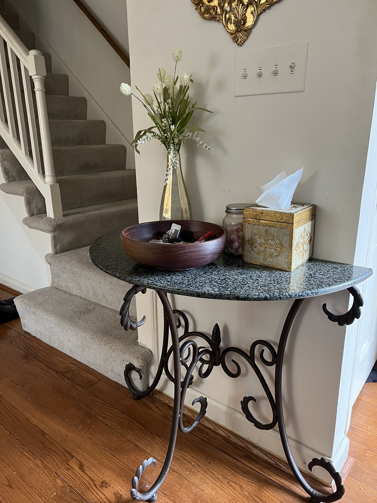 French Country Style Stone and Wrought Iron Console / Entryway Table