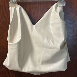 Faux leather cream crop top xl