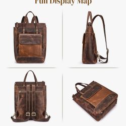 S-ZONE Genuine Leather Backpack Purse for Women Men Vintage Rucksack Handbag Travel Daypack