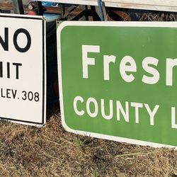 FRESNO CITY LIMIT AND FRESNO COUNTY LINE PORCELAIN SIGNS 24x36 INCHES 