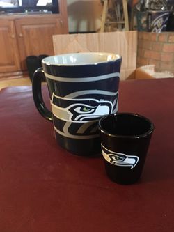Seattle Seahawks coffee mug and shot glass