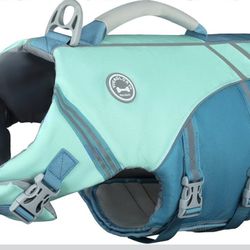 VIVAGLORY Rip Stop Dog Life Vest, Cyan, XL, Swimming Buoyancy Jacket