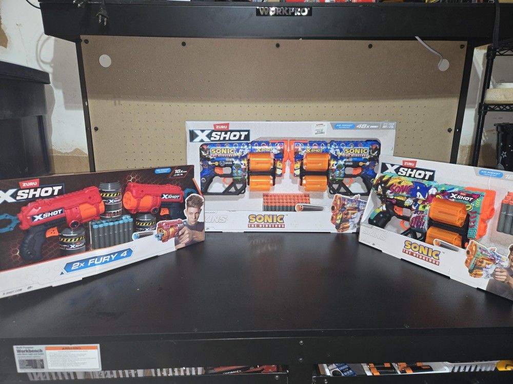 2 Sonic Foam Dart Blasters And One Grey One