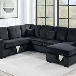 4-Piece Convertible Sectional - Black Color