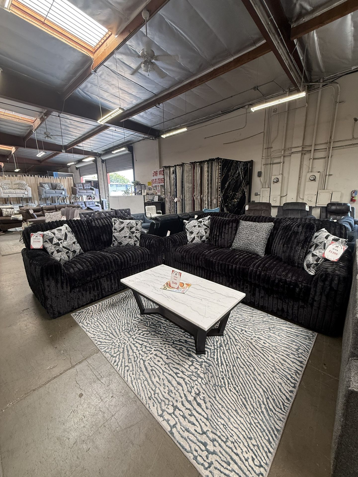 Custom Made Fur Corduroy Two Piece Love Seat and Sofa