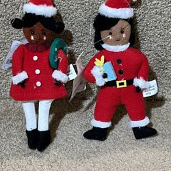 Wondershop fabric Christmas tree ornament plush Women Dark brown skin set of 2