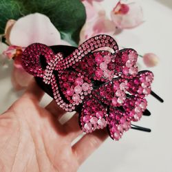 Large Women's pink heart Rhinestones Hairpin Hair Clip Claw Pin Gift