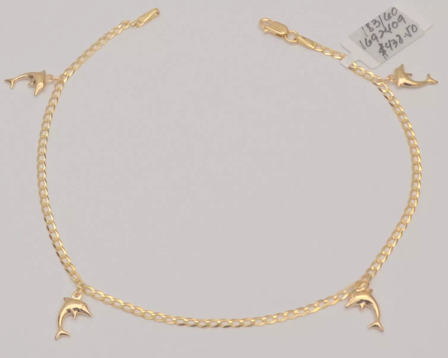 Yellow gold dolphin anklet bracelet 14k