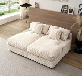 Beautiful beige corduroy sofa bed with washable covers, ideal for small spaces, excellent condition