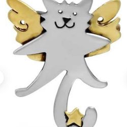 Cat Sterling Silver And Brass Brooch