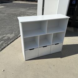 White Storage Shelf with 3 Drawers – 40”W x 14”D x 32”H