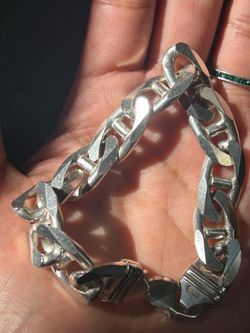 Heavy huge thick silver plated mariners chain bracelet stamped Italy