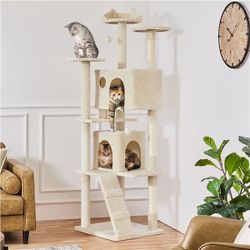 XL Cat Tree 80in Multi-Level Cat Tower、beige