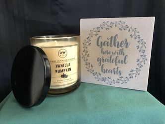 Fall harvest decor- Pumpkin vanilla candle / sign
