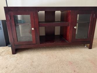 Dark Cherry Wood TV Stand with Glass Doors