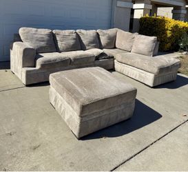 Light Gray Sectional Couch with Storage Ottoman