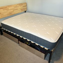 Lightly Used Queen Size Bed: Mattress And Frame 