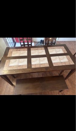 Wood Dining Table Set with Tile Top
