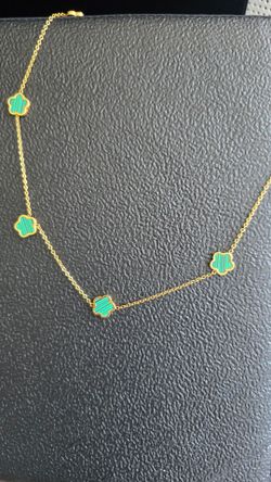 Gold-Tone Green Malachite Clover Necklace