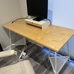 Bamboo And White Computer And Writing Desk