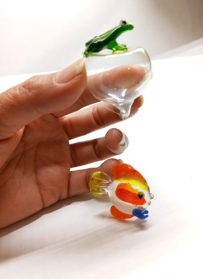 Vintage Fish Tank Aquarium Decorative Hand Blown Murano Glass Salt Water Sea Floating Fish Frog  Decoration 