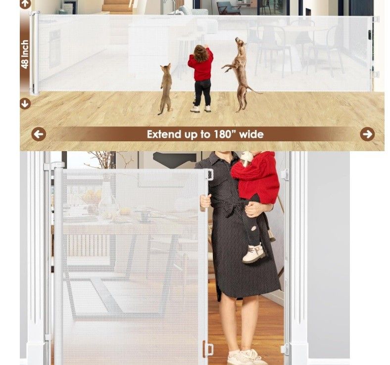 Baby gate, pet gate, extra tall extra wide, 4' tall, up to 180" wide. WHITE. New in box.