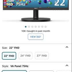 PHILIPS Computer Monitor 22 inch Full HD (1920 x 1080) 75Hz Monitor, VESA, HDMI & VGA 