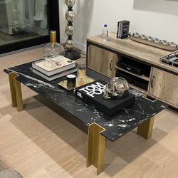 CB2 Alcide Black Marble & Brass Coffee Table