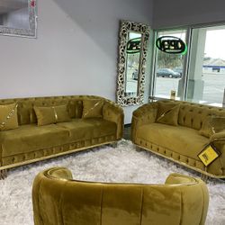 Gold SOFA LOVE CHAIR $2299!  Only $99 Down!