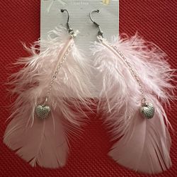 Beautiful One Of A Kind Pink Feather Earrings 