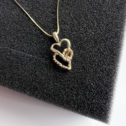 14k Gold Double Heart With Diamond Necklace