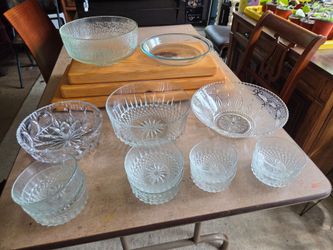 Various size and shape bowls and 1 pyrex glass pie dish. All for $10