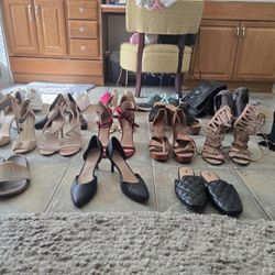 Woman's Heels, Boots, Sneakers, Flats, Work Shoes 19 Pairs Total Size 10.