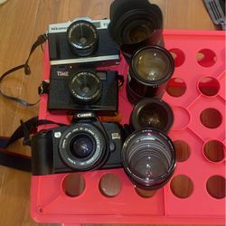3 Film Cameras And 4 Lenses 