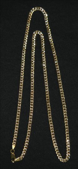 Diamond Cut Cuban Curb Link Chain 2 Tone 14K Gold over Silver