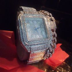 Heavy Millionaire Flooded Ice Lab Diamond Watch And Bracelet Set