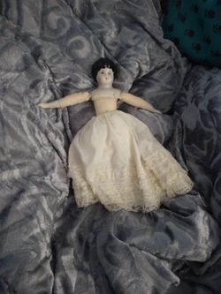 Vintage German 11 1/2" Civil War Era Porcelain Head Doll w/ Cloth Body & Porcelain Hands and Feet