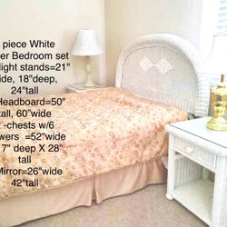 Boho Queen/ full Bedroom Set Headboard Nightstands Dresser 6 Drawers Mirror  Rattan 