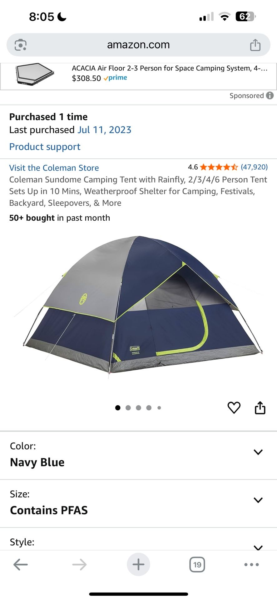 Coleman Sundome Camping Tent with Rainfly,