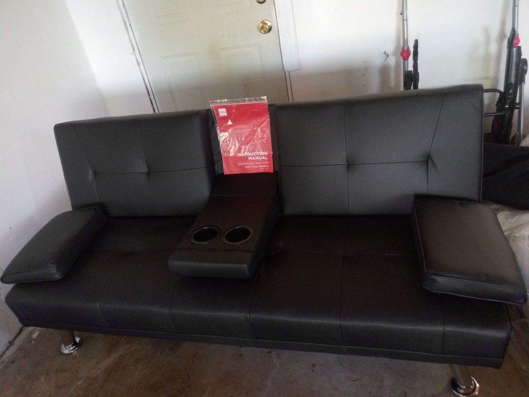 (Brand New)Leather Sofa/Futon