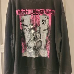 Disney Nightmare Before Christmas. Sally & Jack.  Sweatshirt. Sweater. Halloween Theme. Bats Pumpkins 