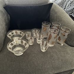 Vintage Gold Leaf Libbey MCM Glasses Glassware