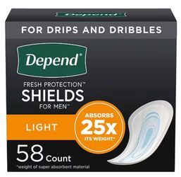 Depend Men Shields 58 Count - 5 Boxes For $58 OR 1 Box For $15