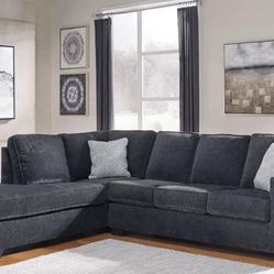 Charcoal Gray Sectional Sofa Right or Left facing chaise available attached back pillow piped seams Accent Pillows included 110x90