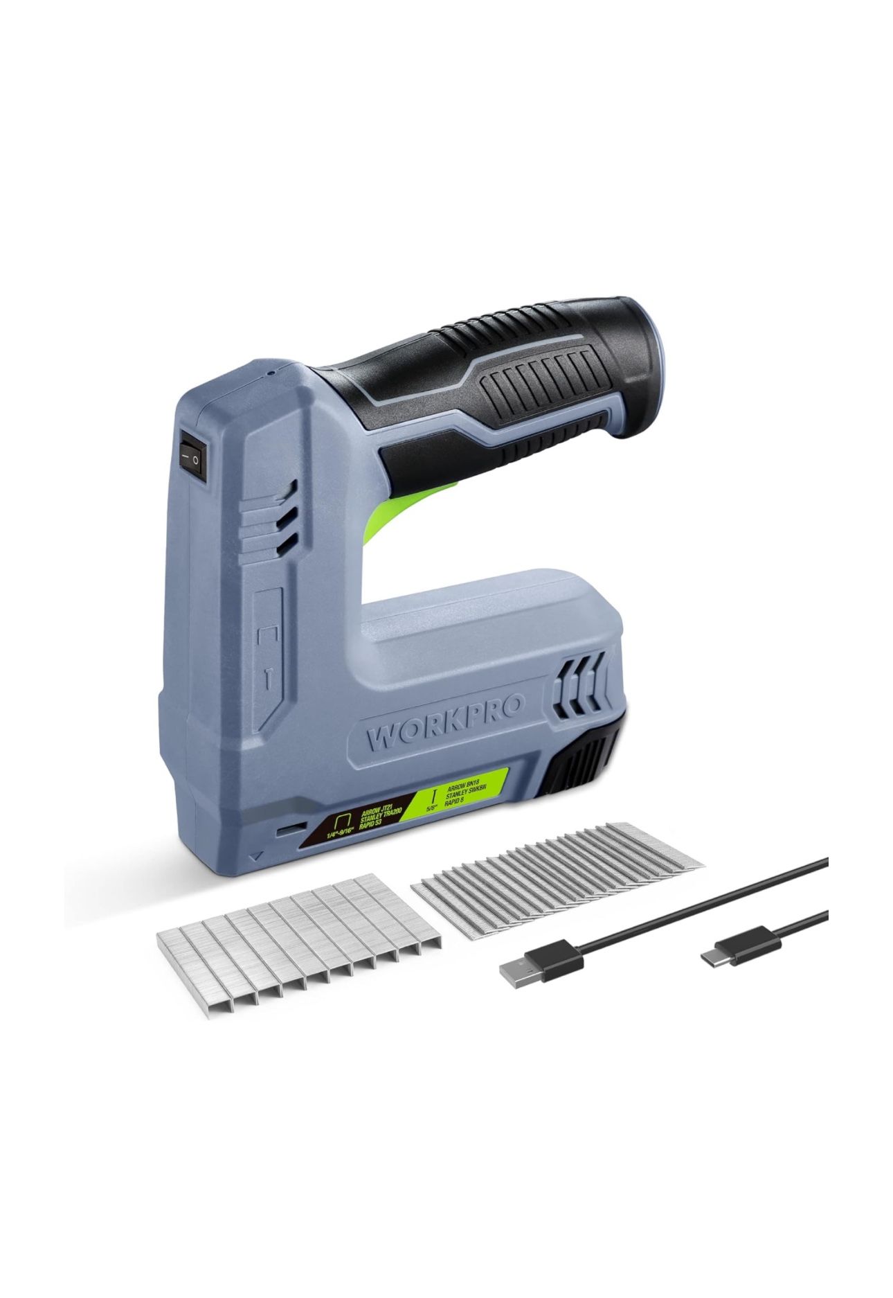 WORKPRO 3.6V Power Electric Cordless 2-in-1 Staple and Nail Gun, 2.0Ah Battery Powered Stapler for Upholstery, Crafts, DIY, Including USB Charger Cabl
