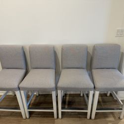 Bar Stools Set Of 4 White Wooden Cloth 