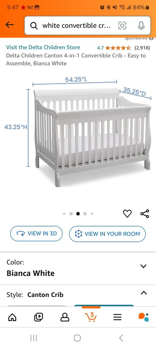 Children 4-in-1 Convertible Crib - White